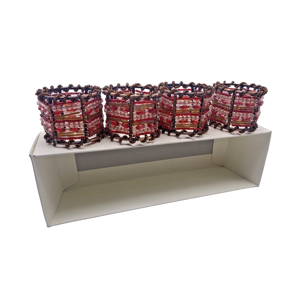 Pier 1 Imports Napkin Rings Moroccan Beaded Brown Red Y2K Boho Earthy Retro NEW